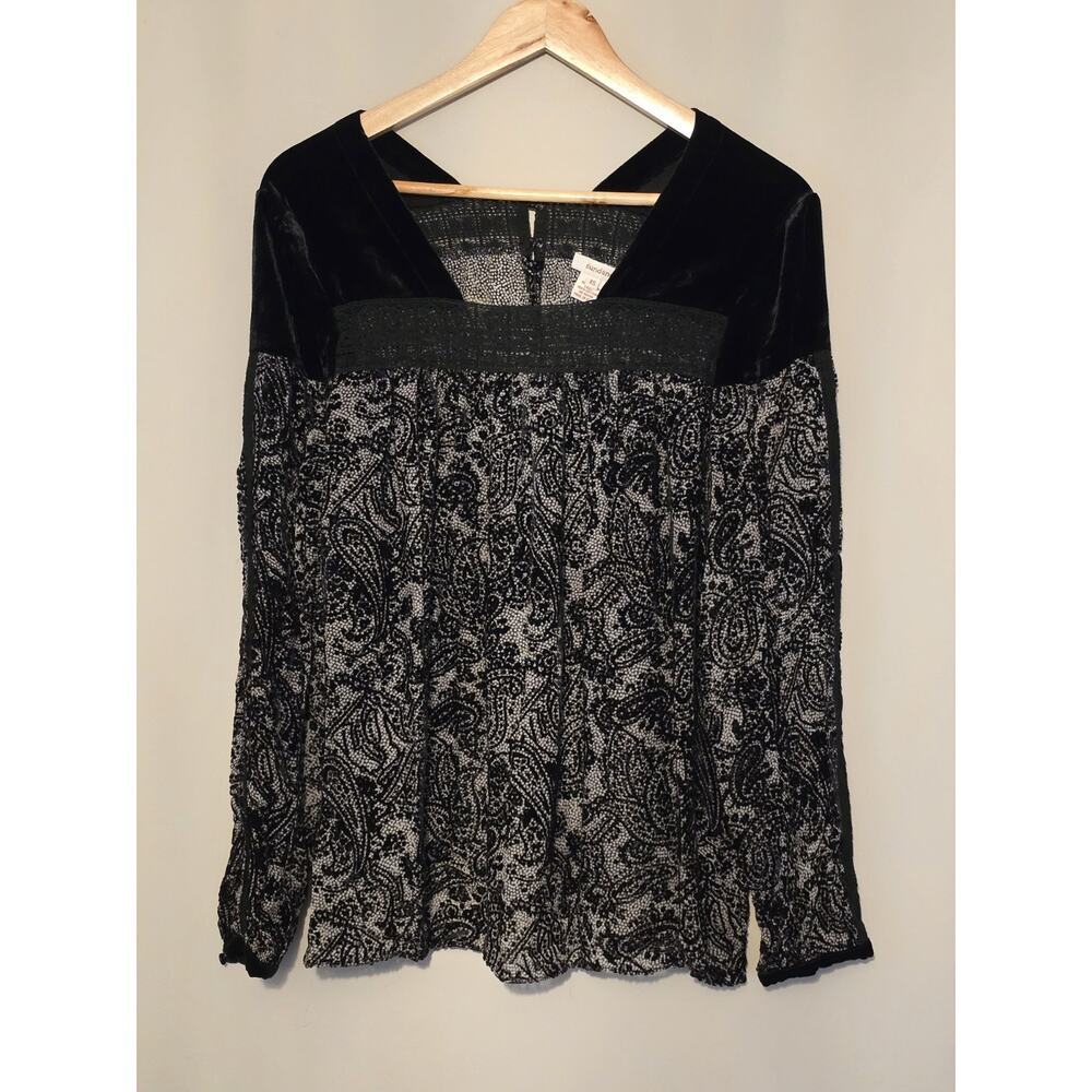 SUNDANCE Black Velvet Paisley Burnout Flocked Blouse Size XS Whimsygoth Etheral